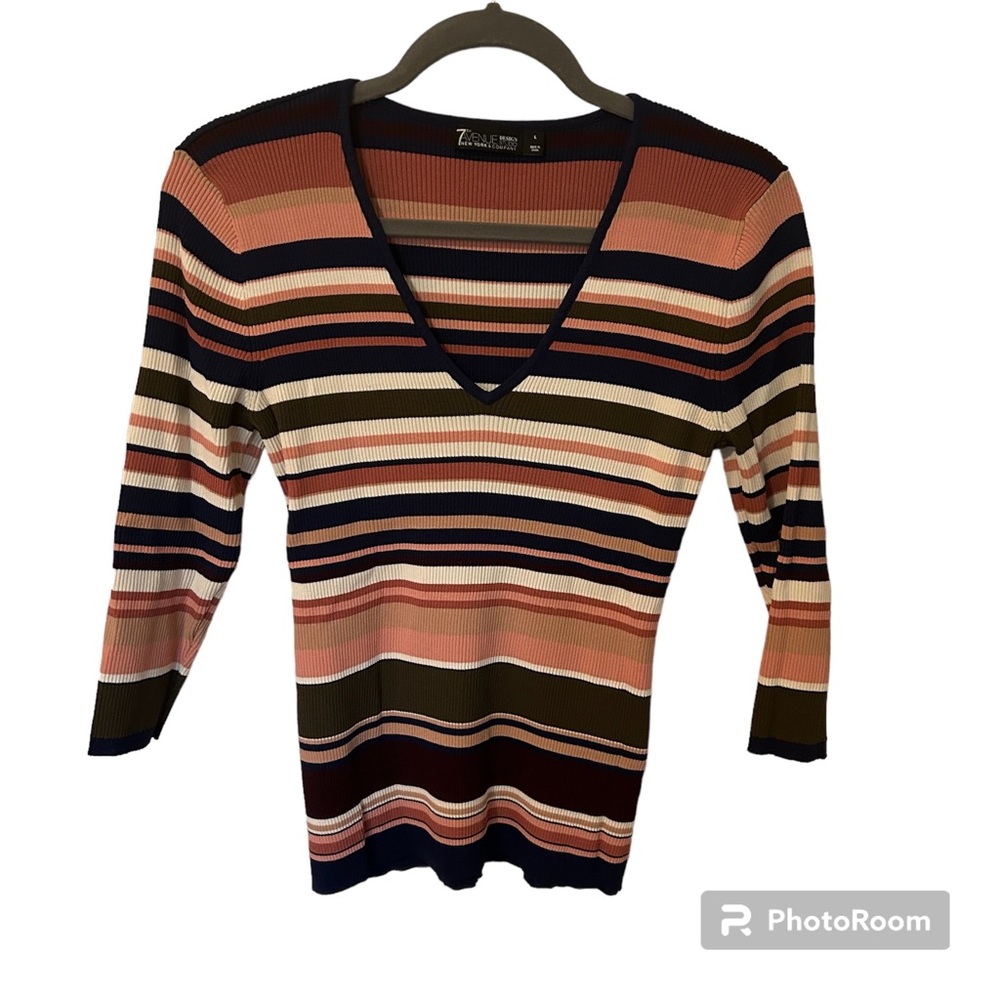 7th Avenue NY & CO Striped V Neck Sweater